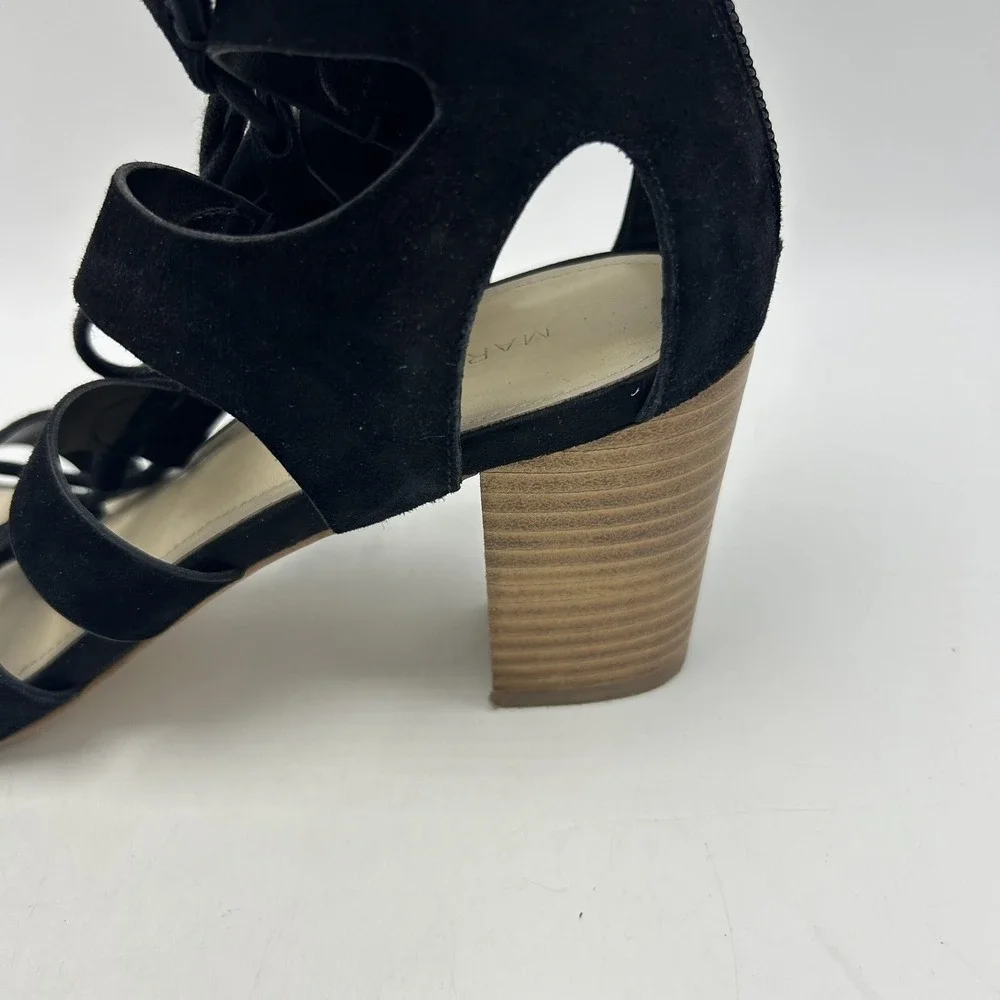 Marc Fisher Sandals 9.5 M Paradox Black Suede Lace-up Block Heel Womens 3